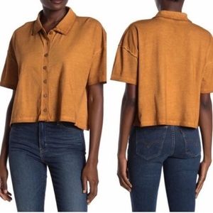 Free People Weekend Rush Button Down Oversized Crop Top